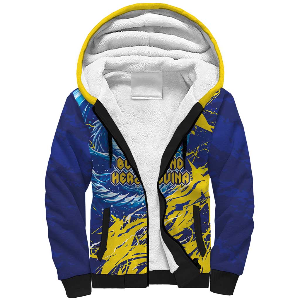Custom Bosnia and Herzegovina Football Sherpa Hoodie Zmajevi Mascot Sporty Style