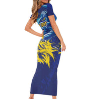 Custom Bosnia and Herzegovina Football Short Sleeve Bodycon Dress Zmajevi Mascot Sporty Style