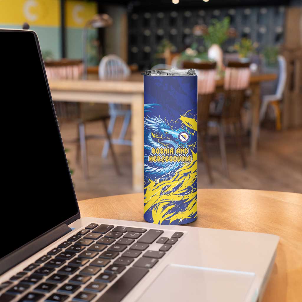 Custom Bosnia and Herzegovina Football Skinny Tumbler Zmajevi Mascot Sporty Style