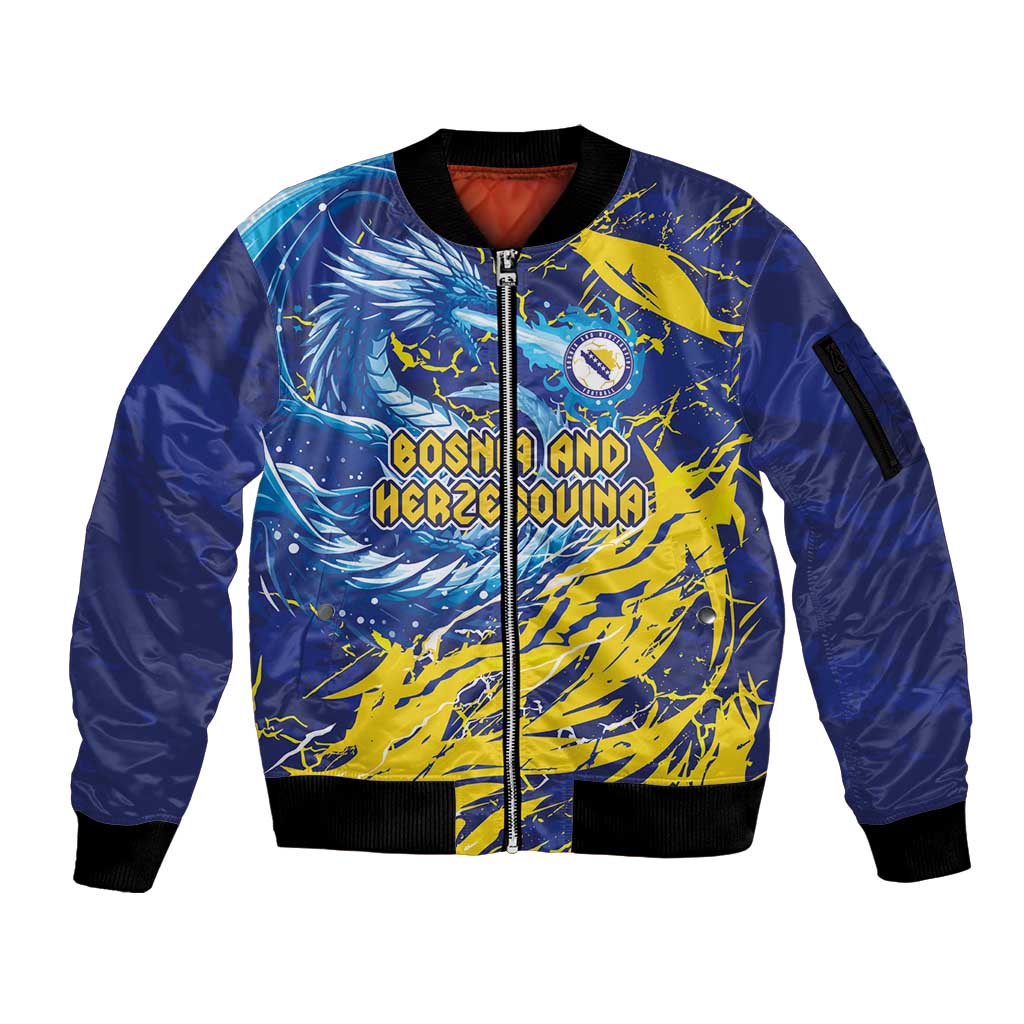 Custom Bosnia and Herzegovina Football Sleeve Zip Bomber Jacket Zmajevi Mascot Sporty Style