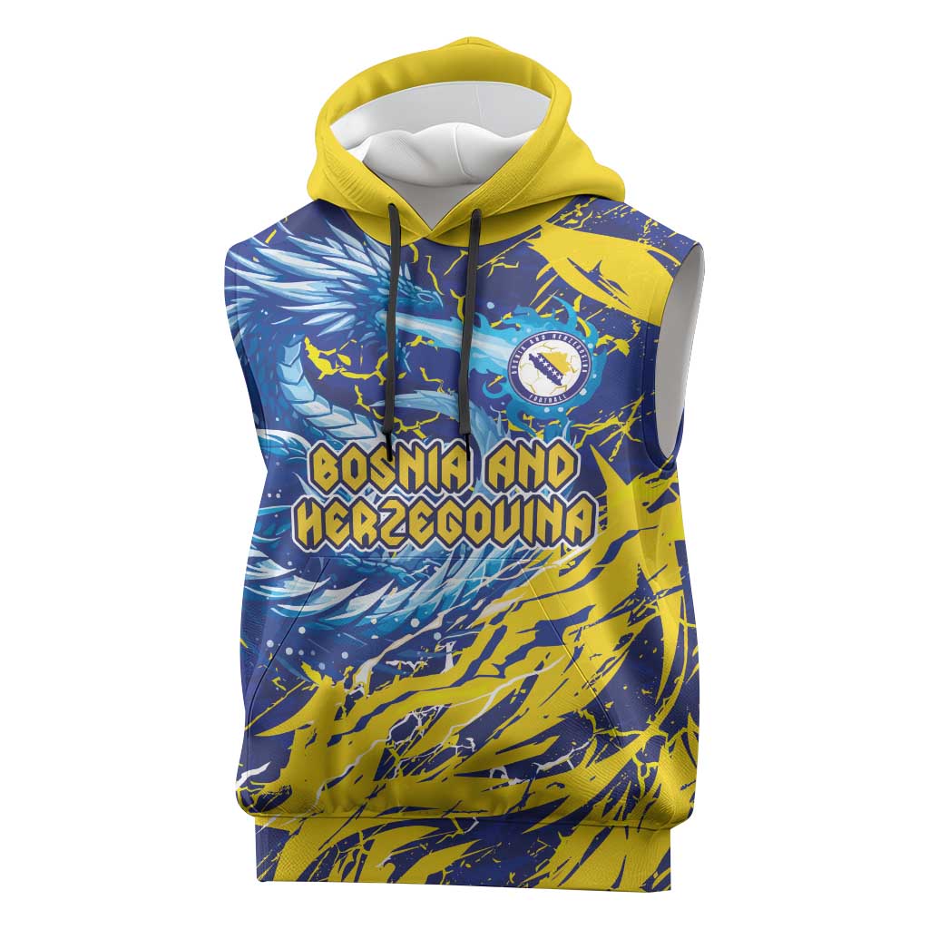 Custom Bosnia and Herzegovina Football Sleeveless Hoodie Zmajevi Mascot Sporty Style