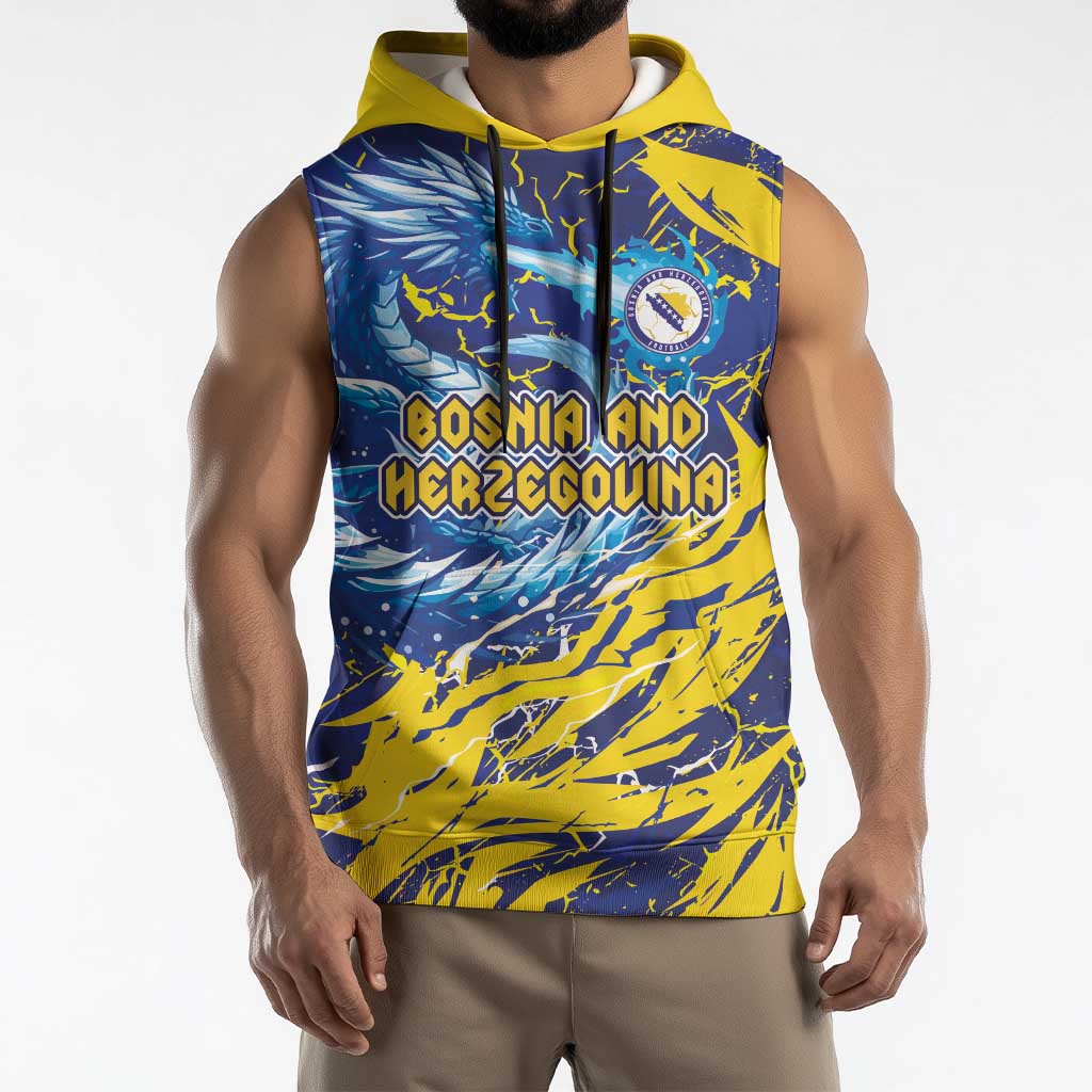 Custom Bosnia and Herzegovina Football Sleeveless Hoodie Zmajevi Mascot Sporty Style