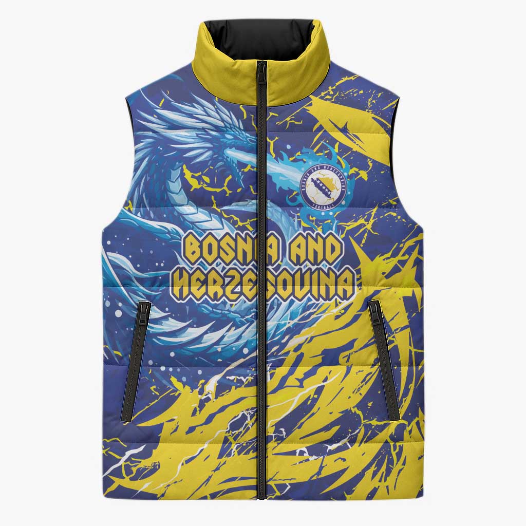 Custom Bosnia and Herzegovina Football Sleeveless Puffer Jacket Zmajevi Mascot Sporty Style