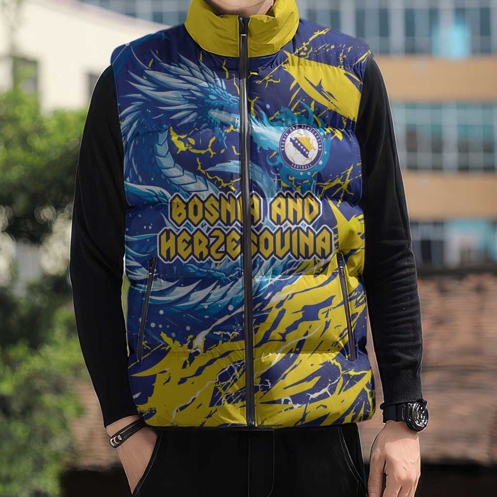 Custom Bosnia and Herzegovina Football Sleeveless Puffer Jacket Zmajevi Mascot Sporty Style