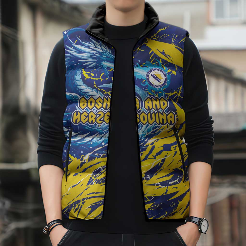 Custom Bosnia and Herzegovina Football Sleeveless Puffer Jacket Zmajevi Mascot Sporty Style