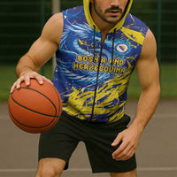 Custom Bosnia and Herzegovina Football Sleeveless Zip Hoodie Zmajevi Mascot Sporty Style