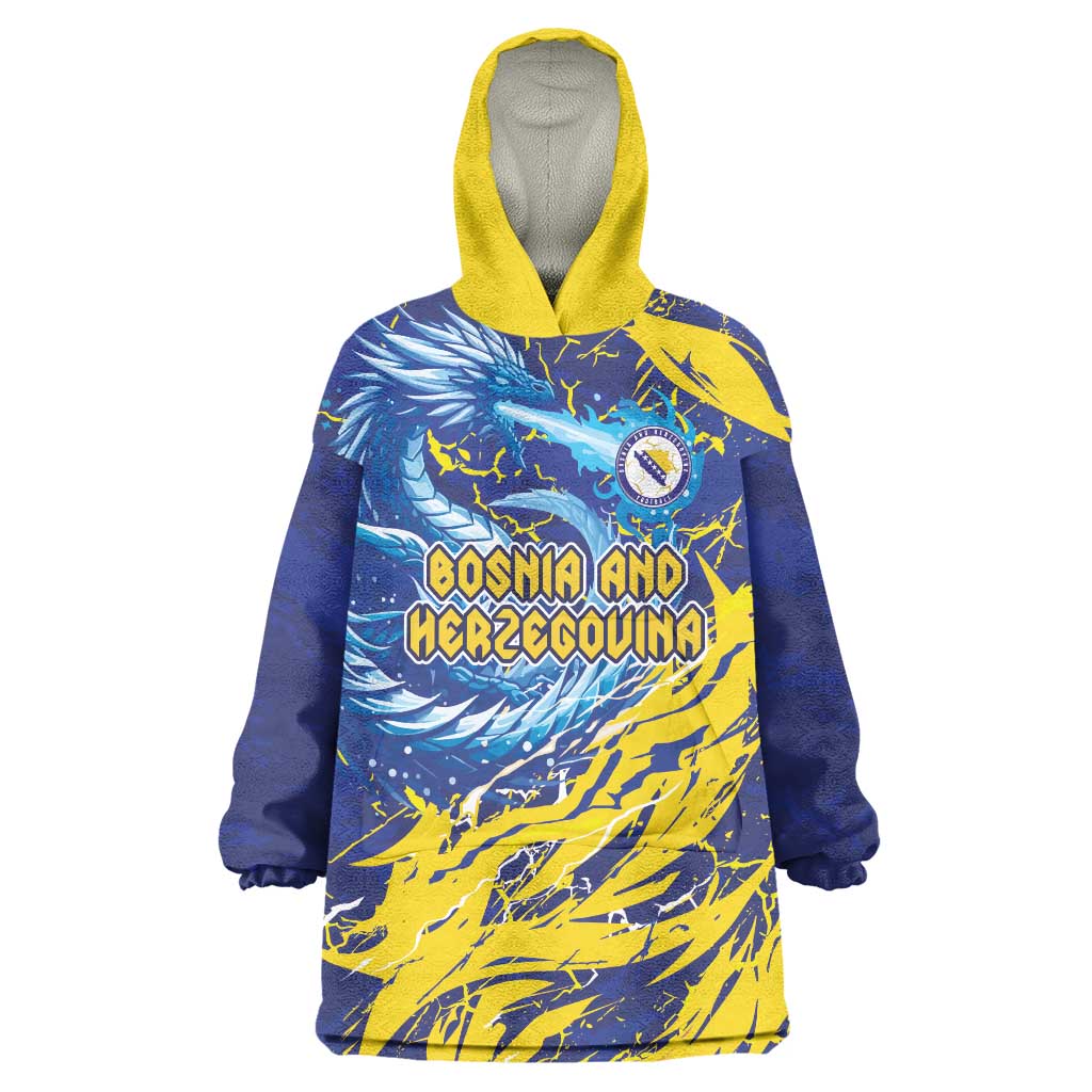 Custom Bosnia and Herzegovina Football Wearable Blanket Hoodie Zmajevi Mascot Sporty Style