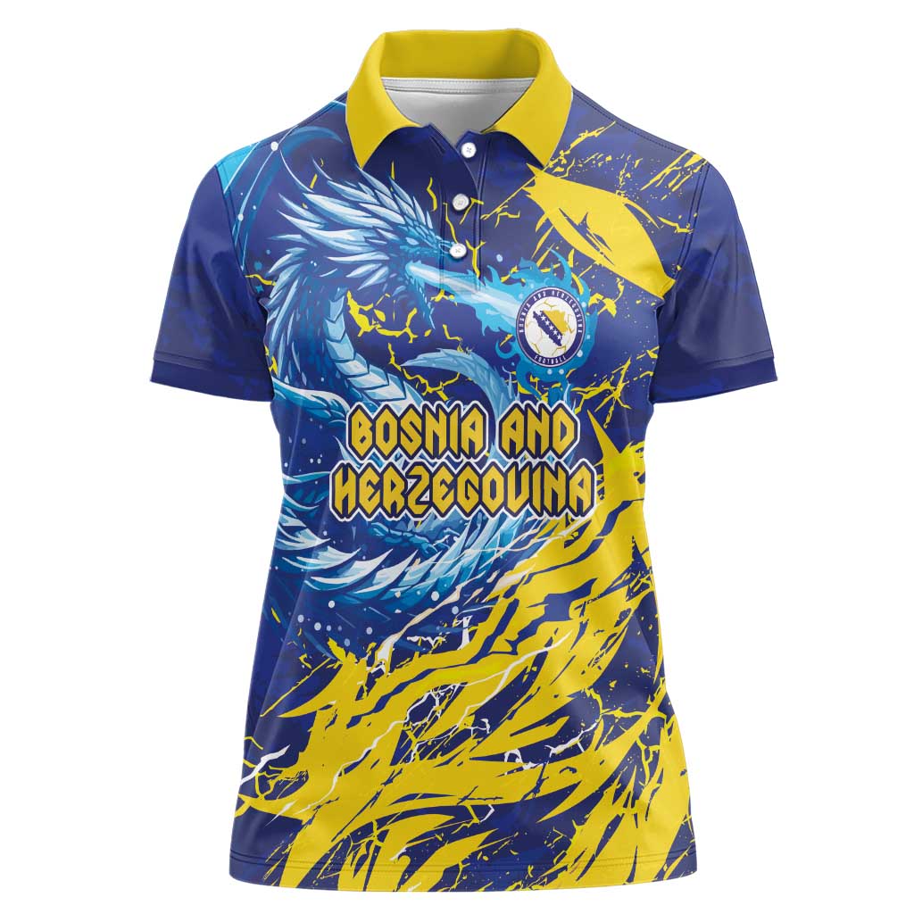 Custom Bosnia and Herzegovina Football Women Polo Shirt Zmajevi Mascot Sporty Style