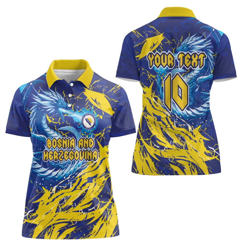 Custom Bosnia and Herzegovina Football Women Polo Shirt Zmajevi Mascot Sporty Style