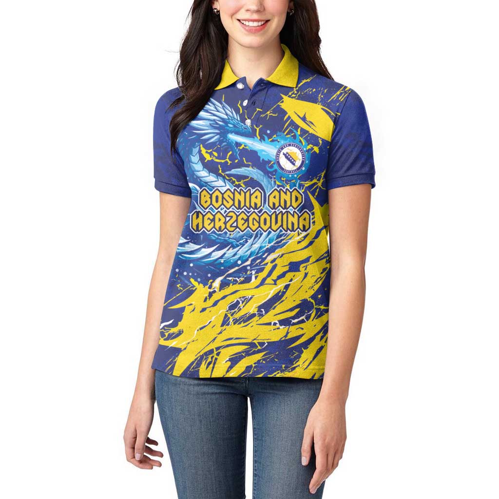 Custom Bosnia and Herzegovina Football Women Polo Shirt Zmajevi Mascot Sporty Style