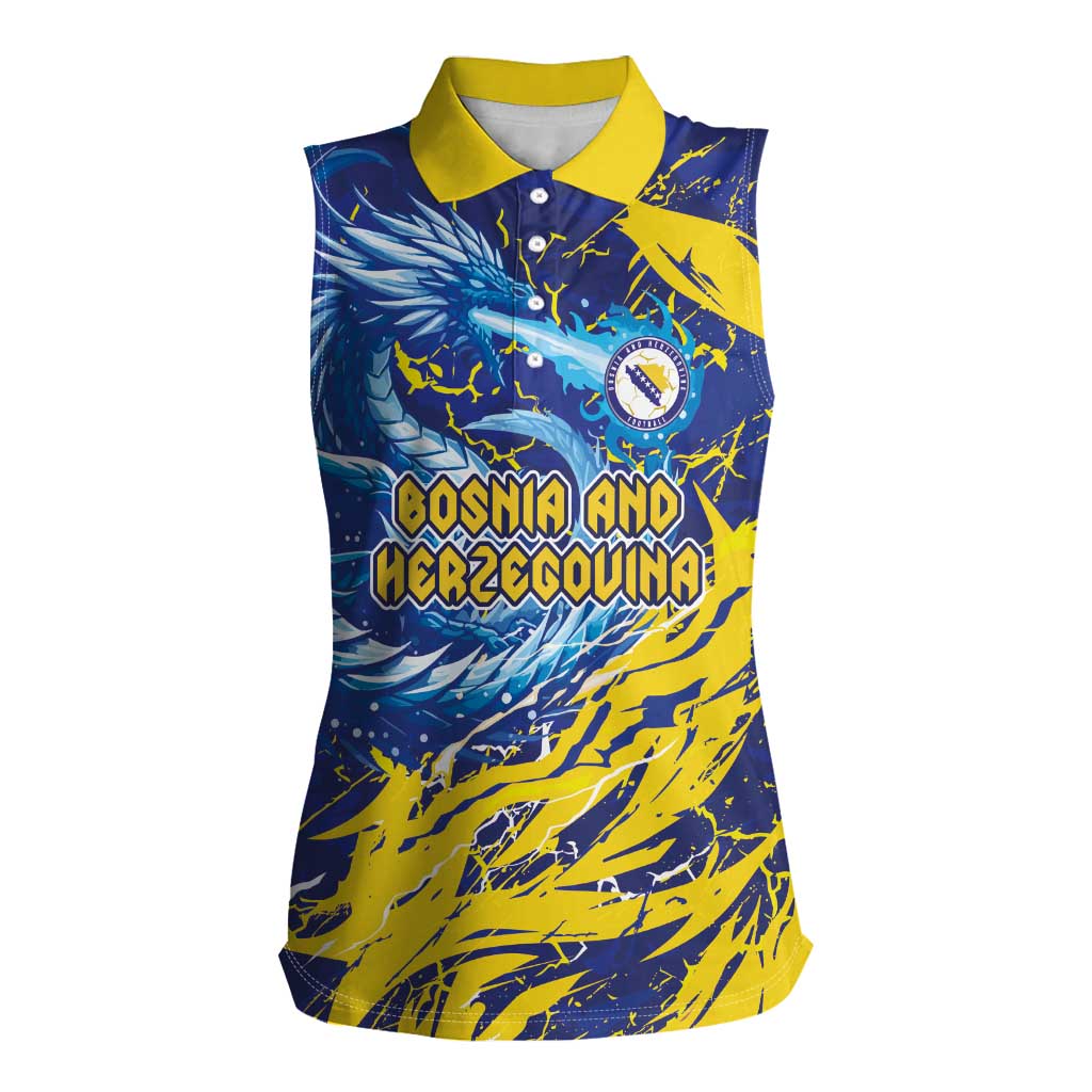 Custom Bosnia and Herzegovina Football Women Sleeveless Polo Shirt Zmajevi Mascot Sporty Style