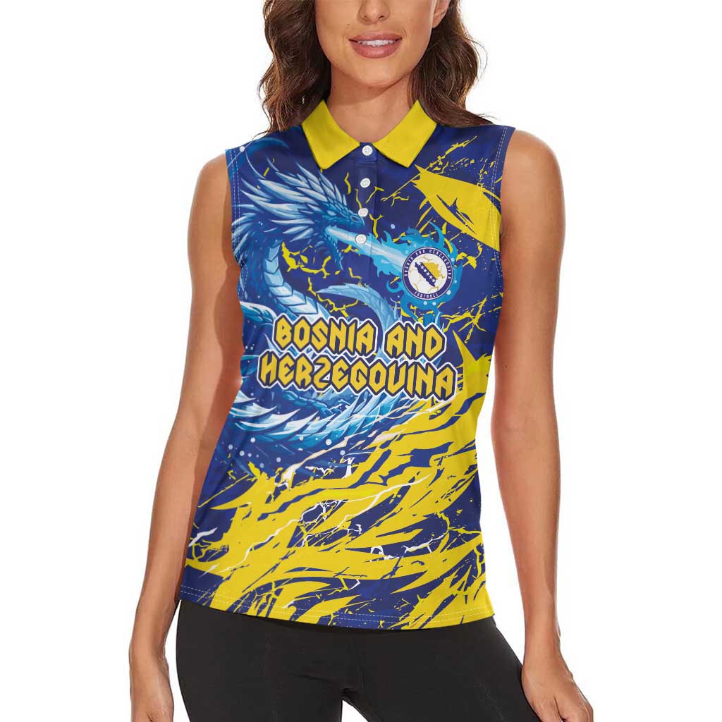 Custom Bosnia and Herzegovina Football Women Sleeveless Polo Shirt Zmajevi Mascot Sporty Style