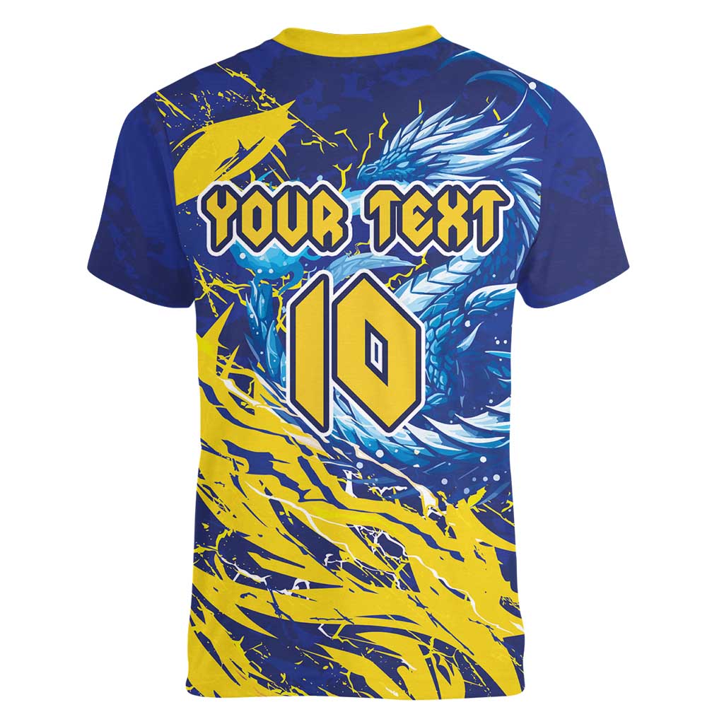 Custom Bosnia and Herzegovina Football Women V-Neck T-Shirt Zmajevi Mascot Sporty Style
