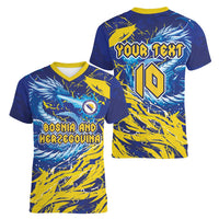 Custom Bosnia and Herzegovina Football Women V-Neck T-Shirt Zmajevi Mascot Sporty Style