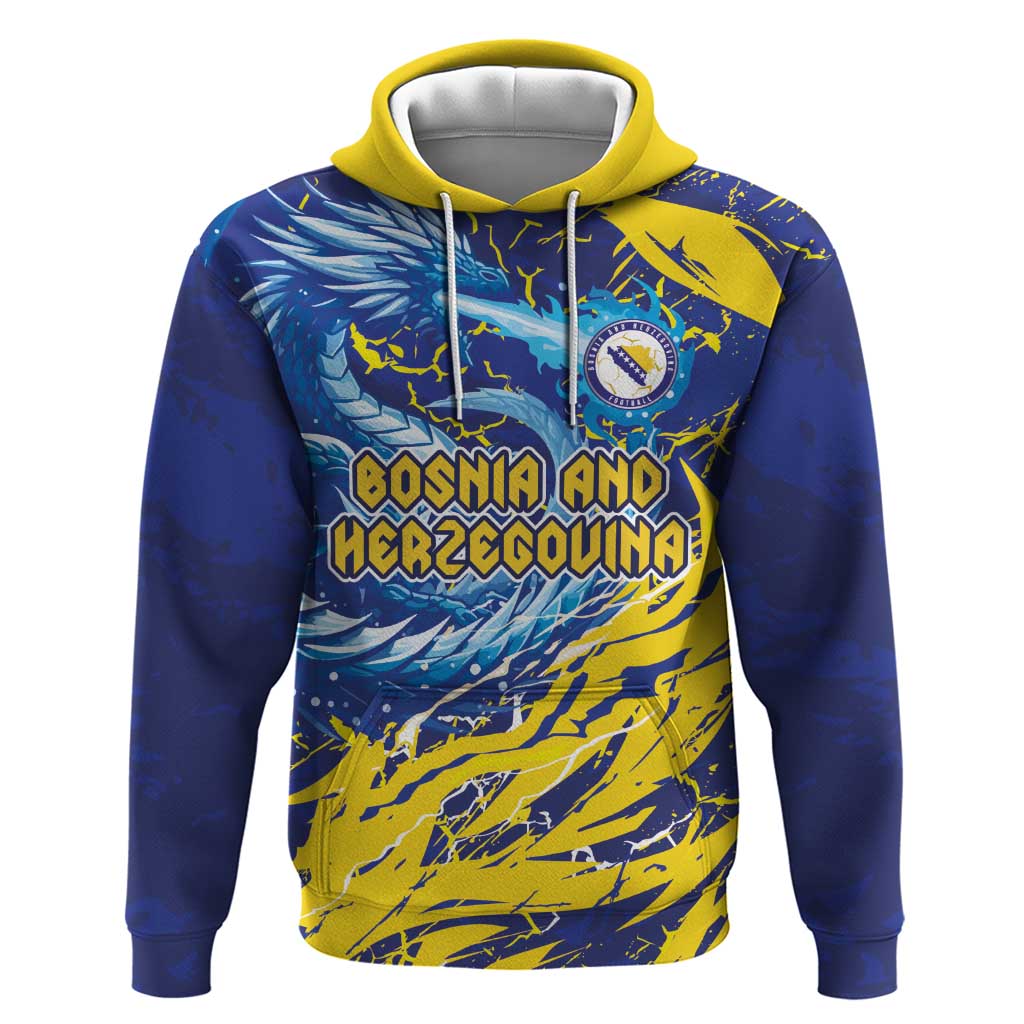 Custom Bosnia and Herzegovina Football Zip Hoodie Zmajevi Mascot Sporty Style