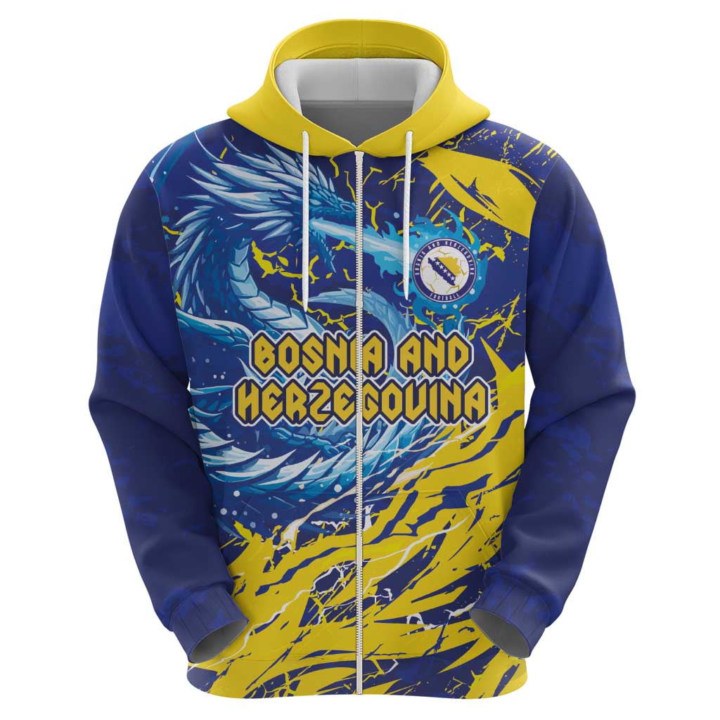 Custom Bosnia and Herzegovina Football Zip Hoodie Zmajevi Mascot Sporty Style