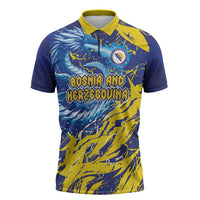 Custom Bosnia and Herzegovina Football Zipper Polo Shirt Zmajevi Mascot Sporty Style