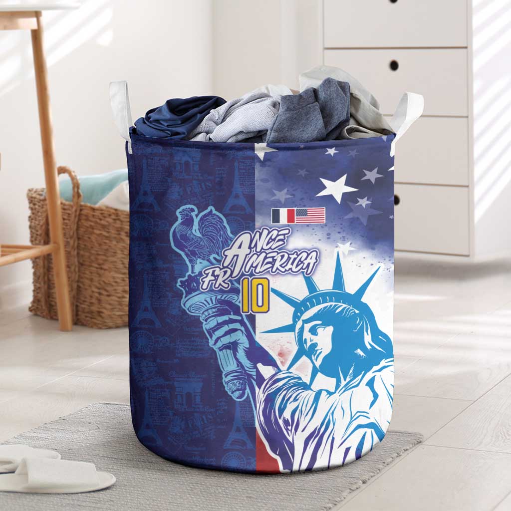 Custom France America Soccer Laundry Basket Dual Heritage Liberty Rooster