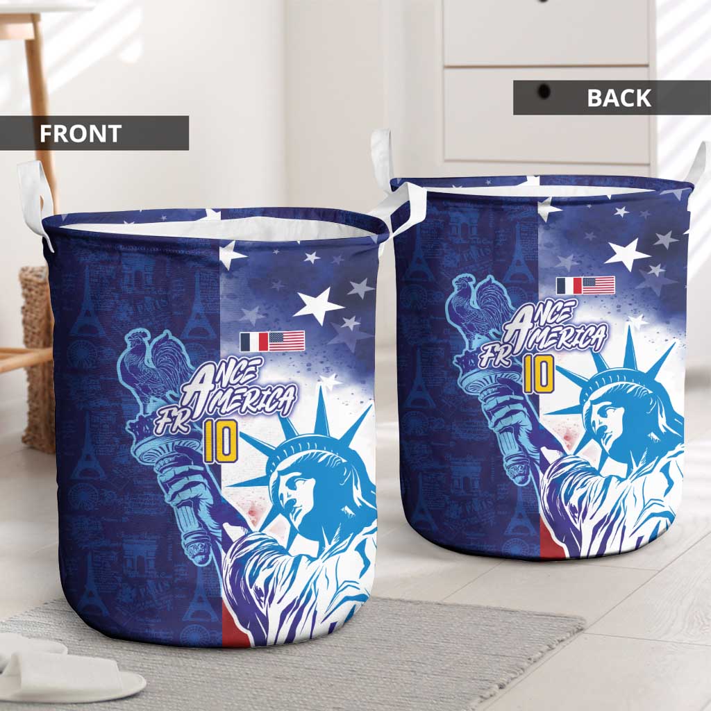 Custom France America Soccer Laundry Basket Dual Heritage Liberty Rooster