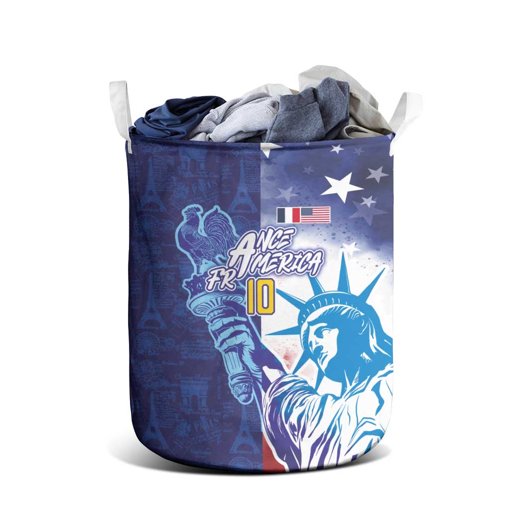 Custom France America Soccer Laundry Basket Dual Heritage Liberty Rooster