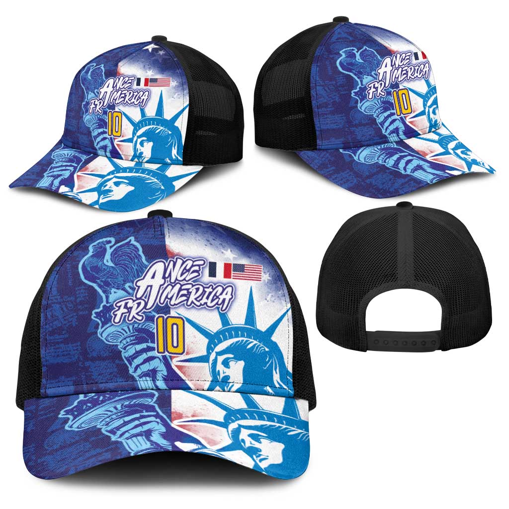 Custom Number France and America Football Baseball Net Cap Dual Heritage Liberty Rooster