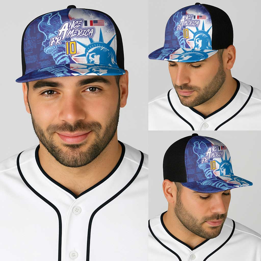 Custom Number France and America Football Baseball Net Cap Dual Heritage Liberty Rooster