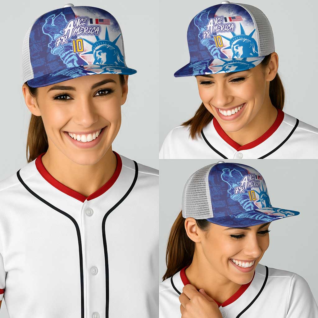 Custom Number France and America Football Baseball Net Cap Dual Heritage Liberty Rooster