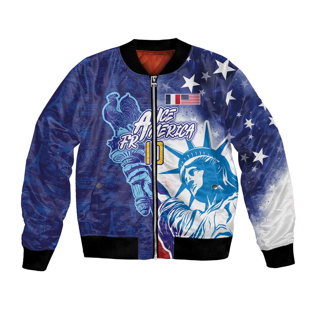Custom France America Soccer Bomber Jacket Dual Heritage Liberty Rooster