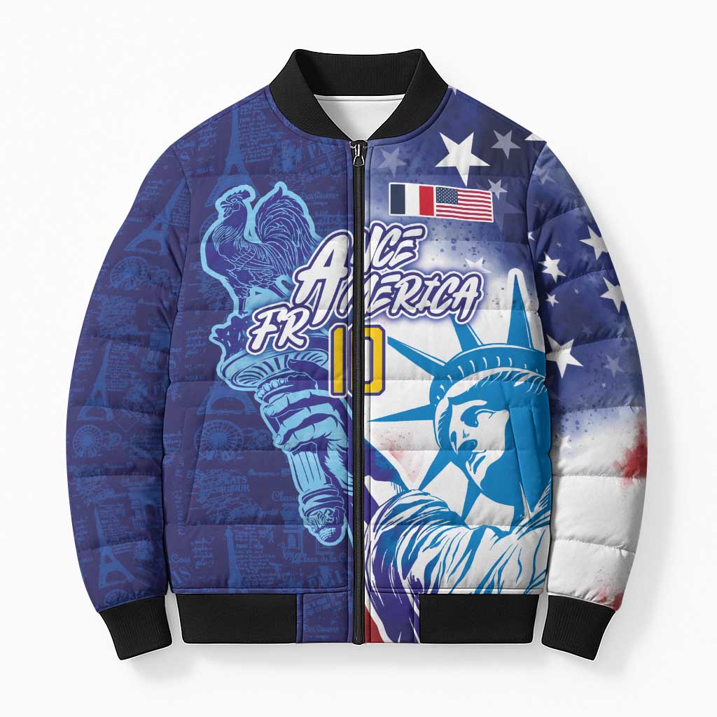 Custom France America Soccer Bomber Puffer Jacket Dual Heritage Liberty Rooster