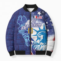 Custom France America Soccer Bomber Puffer Jacket Dual Heritage Liberty Rooster
