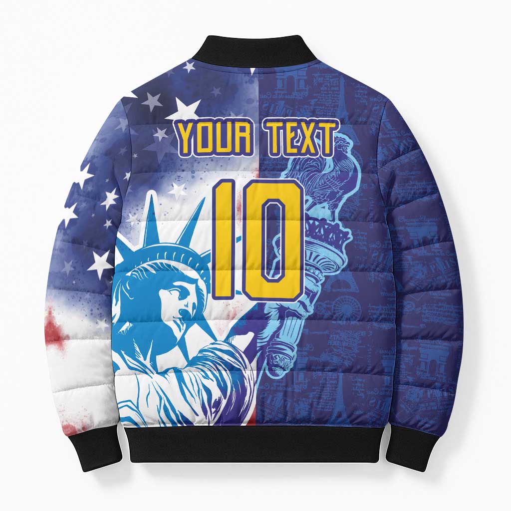 Custom France America Soccer Bomber Puffer Jacket Dual Heritage Liberty Rooster
