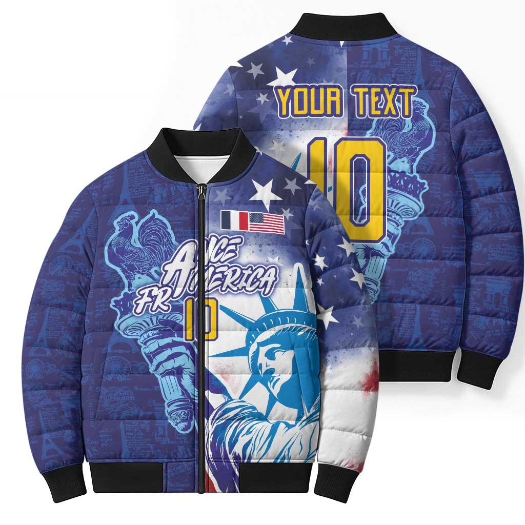 Custom France America Soccer Bomber Puffer Jacket Dual Heritage Liberty Rooster
