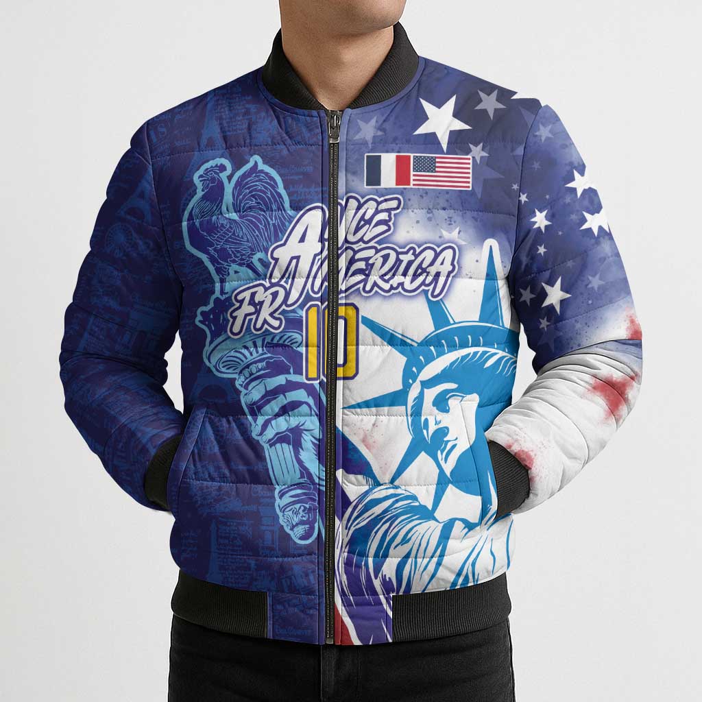 Custom France America Soccer Bomber Puffer Jacket Dual Heritage Liberty Rooster