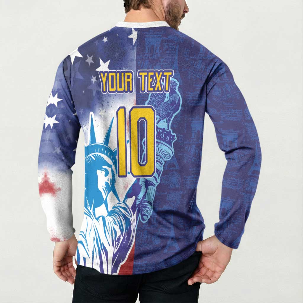 Custom France America Soccer Button Sweatshirt Dual Heritage Liberty Rooster