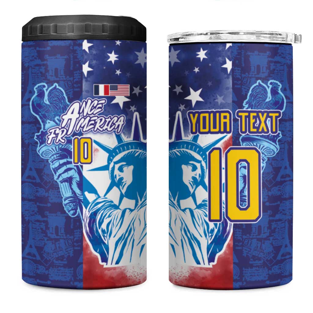 Custom France America Soccer 4 in 1 Can Cooler Tumbler Dual Heritage Liberty Rooster