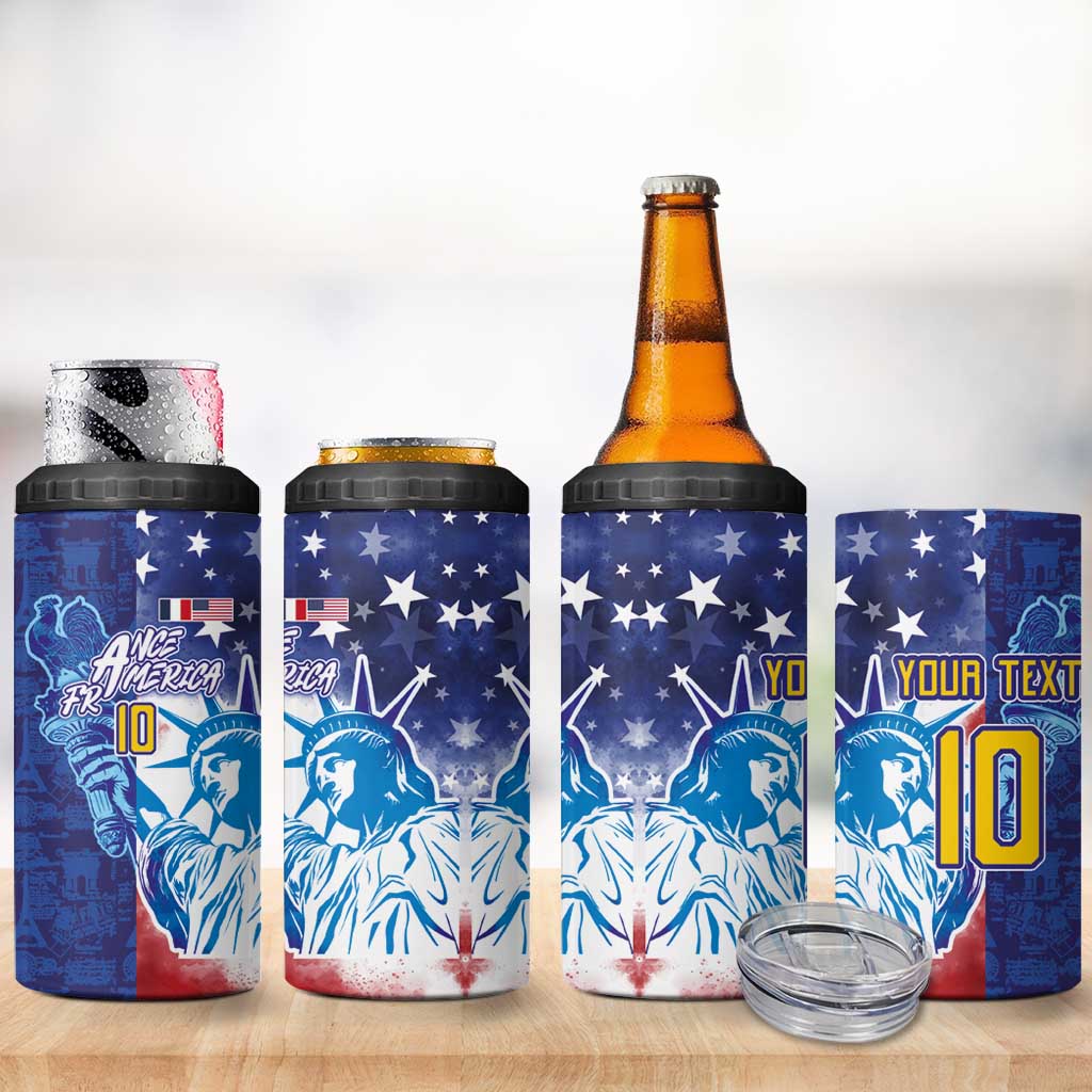 Custom France America Soccer 4 in 1 Can Cooler Tumbler Dual Heritage Liberty Rooster