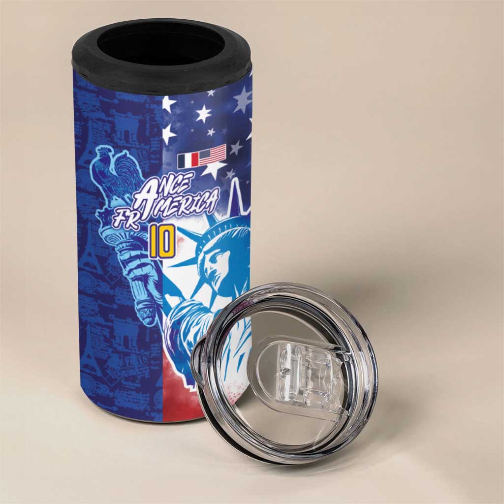 Custom France America Soccer 4 in 1 Can Cooler Tumbler Dual Heritage Liberty Rooster