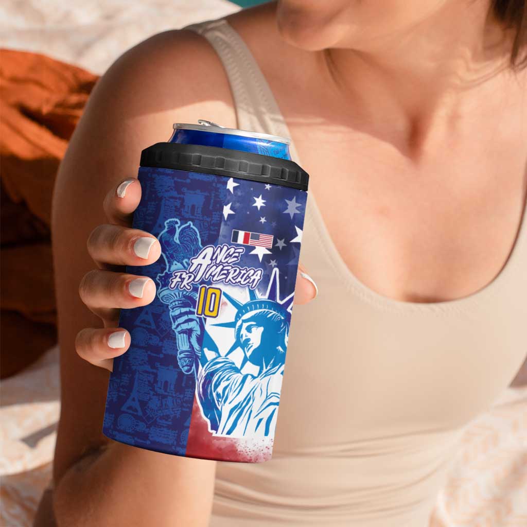 Custom France America Soccer 4 in 1 Can Cooler Tumbler Dual Heritage Liberty Rooster