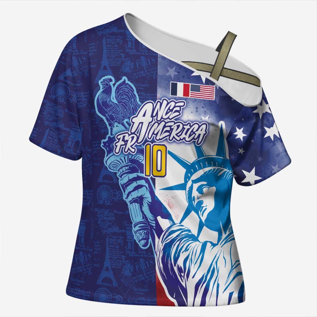 Custom France America Soccer Cross Shoulder Shirt Dual Heritage Liberty Rooster