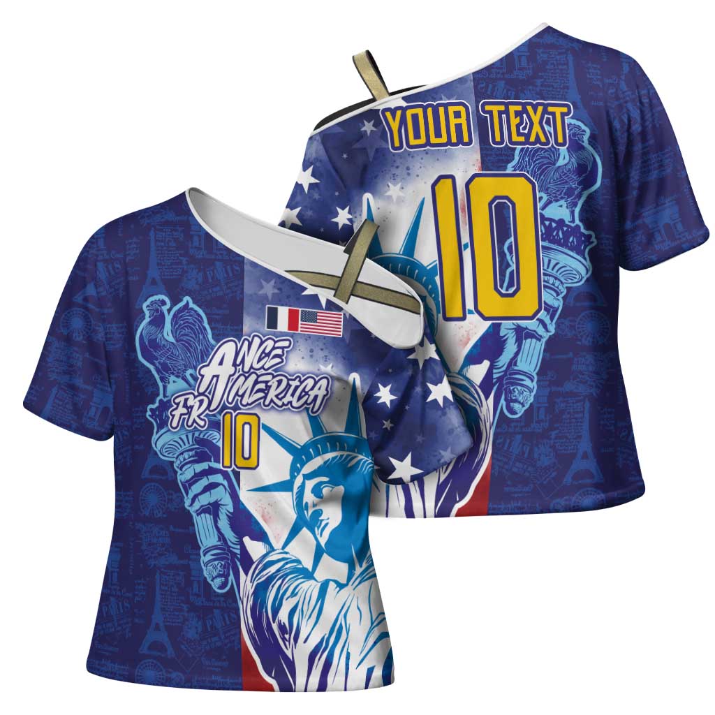 Custom France America Soccer Cross Shoulder Shirt Dual Heritage Liberty Rooster
