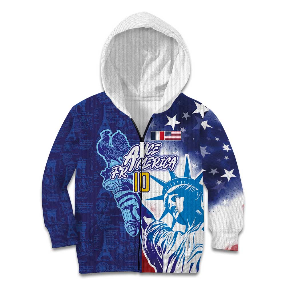 Custom France America Soccer Kid Hoodie Dual Heritage Liberty Rooster