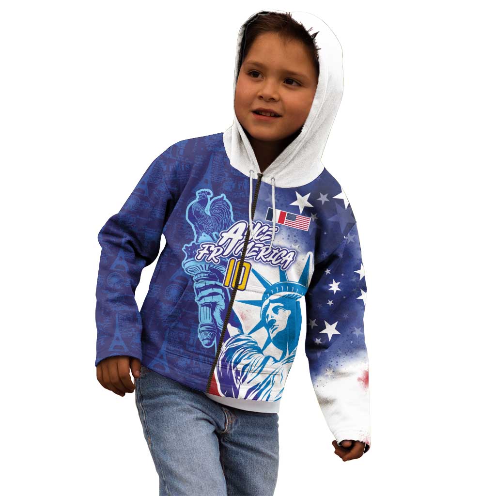 Custom France America Soccer Kid Hoodie Dual Heritage Liberty Rooster