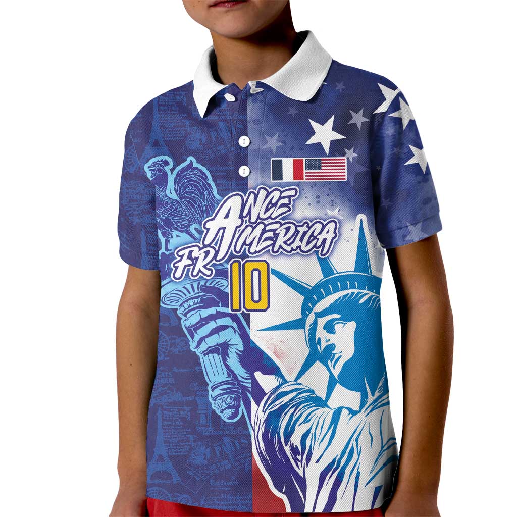 Custom France America Soccer Kid Polo Shirt Dual Heritage Liberty Rooster