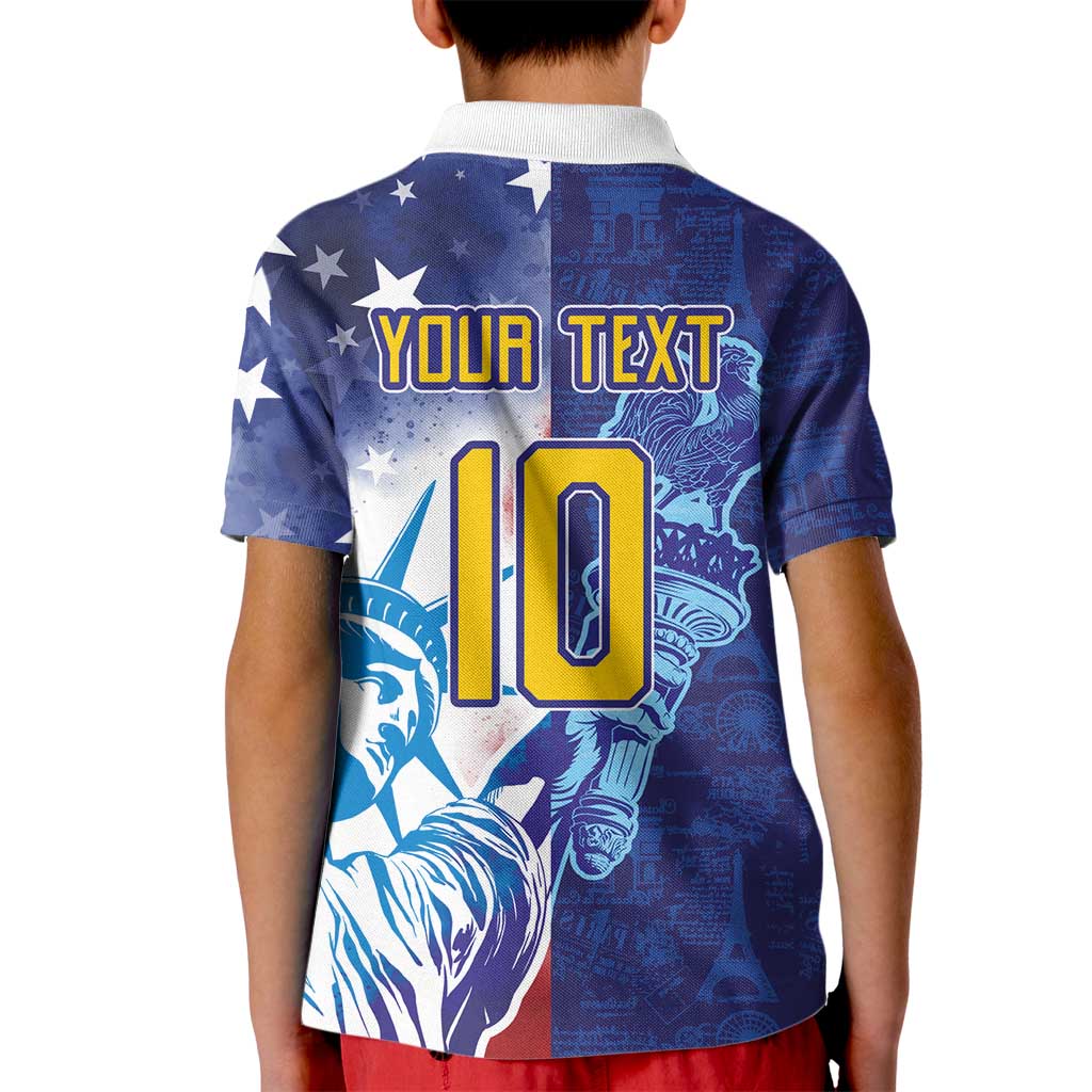 Custom France America Soccer Kid Polo Shirt Dual Heritage Liberty Rooster