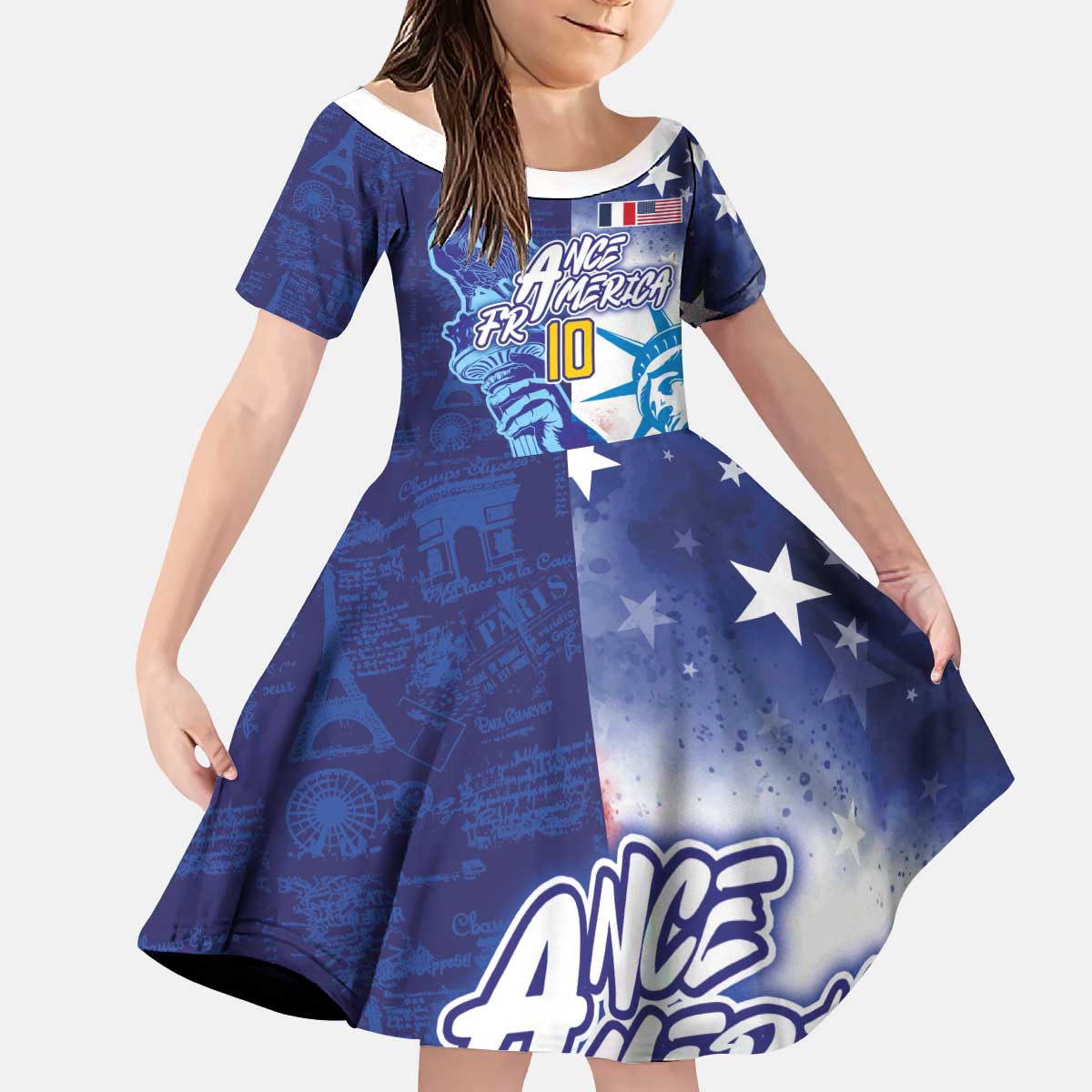 Custom France America Soccer Kid Short Sleeve Dress Dual Heritage Liberty Rooster