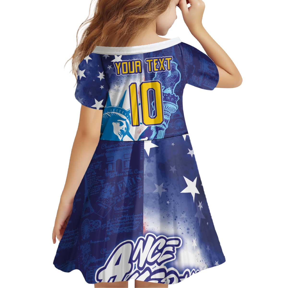 Custom France America Soccer Kid Short Sleeve Dress Dual Heritage Liberty Rooster