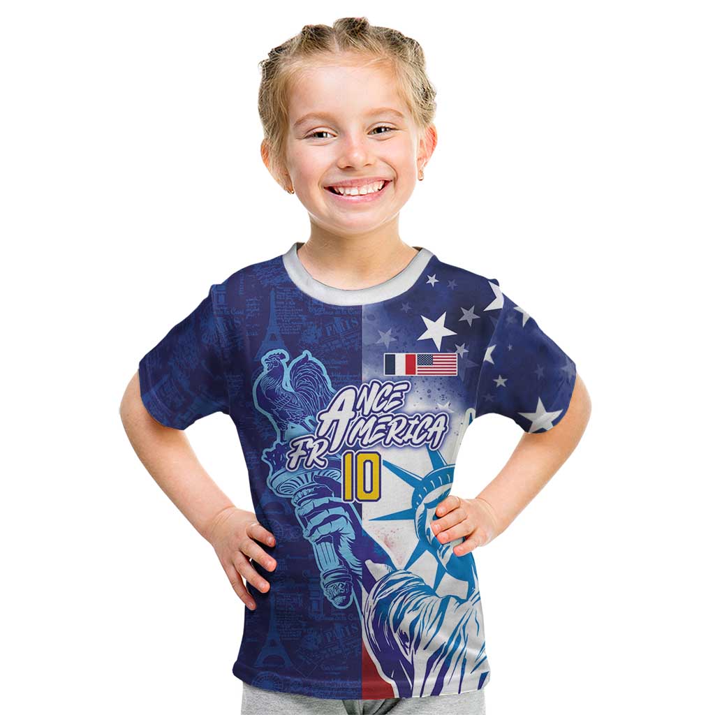Custom France America Soccer Kid T Shirt Dual Heritage Liberty Rooster
