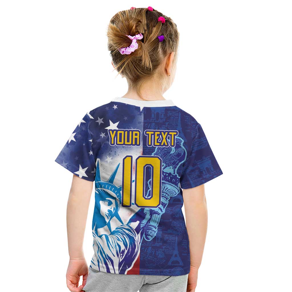 Custom France America Soccer Kid T Shirt Dual Heritage Liberty Rooster