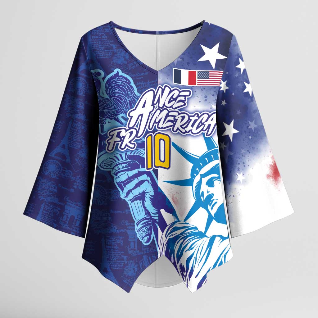 Custom France America Soccer Kimono Sleeve Blouse Dual Heritage Liberty Rooster