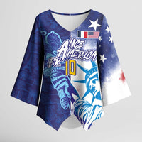 Custom France America Soccer Kimono Sleeve Blouse Dual Heritage Liberty Rooster